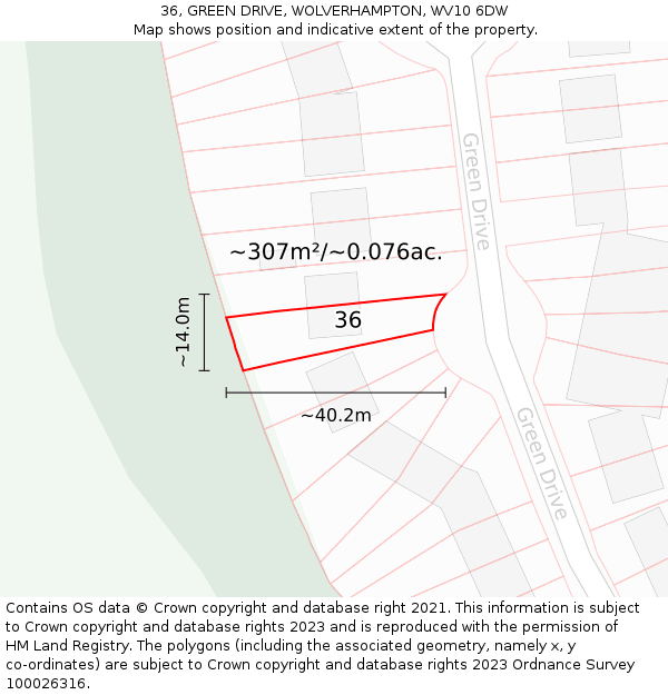 36, GREEN DRIVE, WOLVERHAMPTON, WV10 6DW: Plot and title map