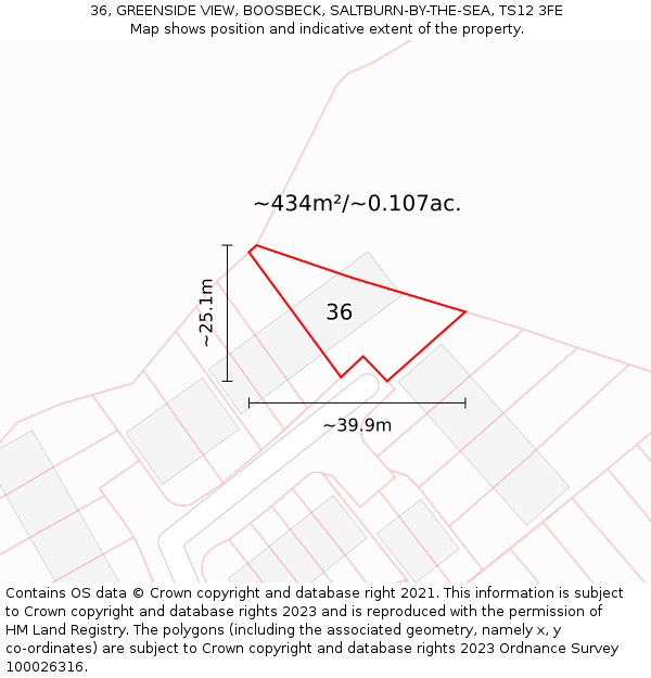 36, GREENSIDE VIEW, BOOSBECK, SALTBURN-BY-THE-SEA, TS12 3FE: Plot and title map