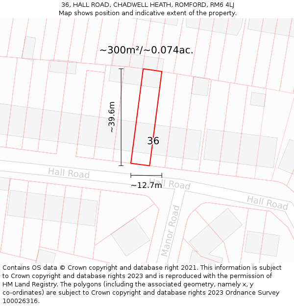 36, HALL ROAD, CHADWELL HEATH, ROMFORD, RM6 4LJ: Plot and title map