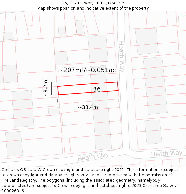 36, HEATH WAY, ERITH, DA8 3LY: Plot and title map