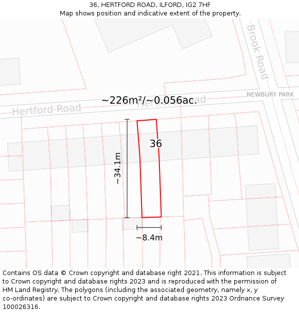 36, HERTFORD ROAD, ILFORD, IG2 7HF: Plot and title map