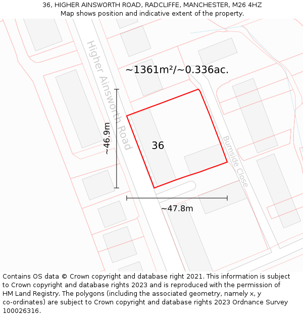 36, HIGHER AINSWORTH ROAD, RADCLIFFE, MANCHESTER, M26 4HZ: Plot and title map
