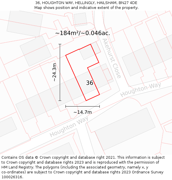 36, HOUGHTON WAY, HELLINGLY, HAILSHAM, BN27 4DE: Plot and title map
