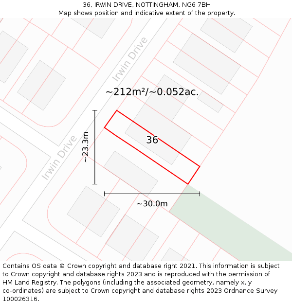 36, IRWIN DRIVE, NOTTINGHAM, NG6 7BH: Plot and title map