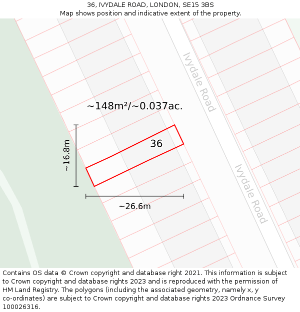 36, IVYDALE ROAD, LONDON, SE15 3BS: Plot and title map