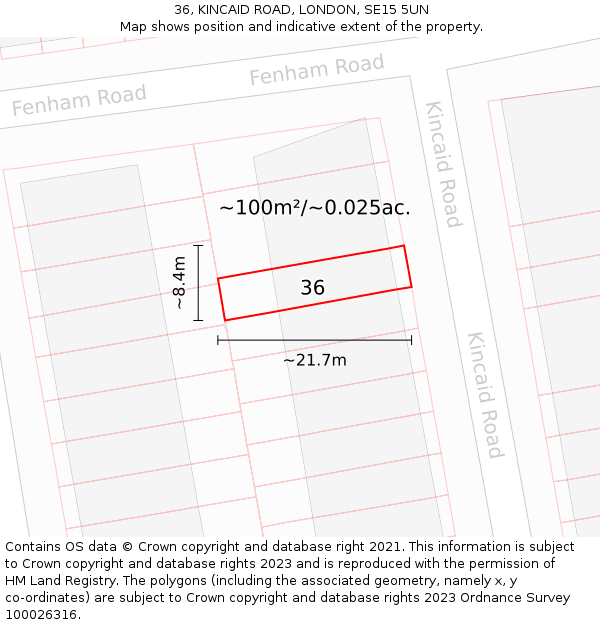 36, KINCAID ROAD, LONDON, SE15 5UN: Plot and title map