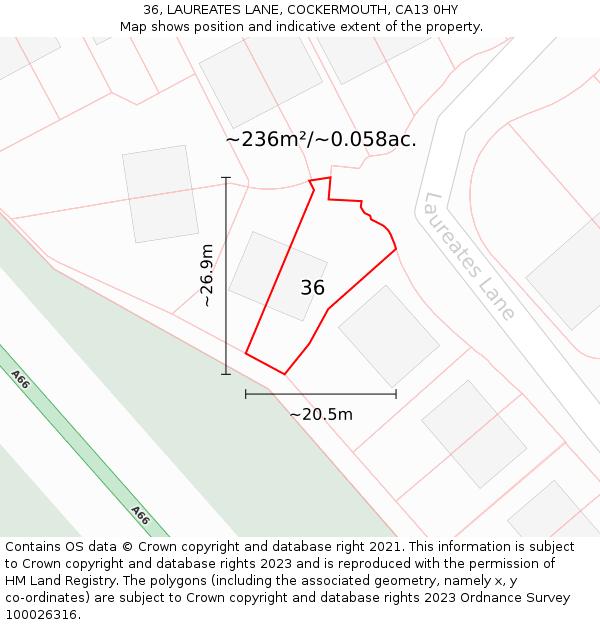 36, LAUREATES LANE, COCKERMOUTH, CA13 0HY: Plot and title map