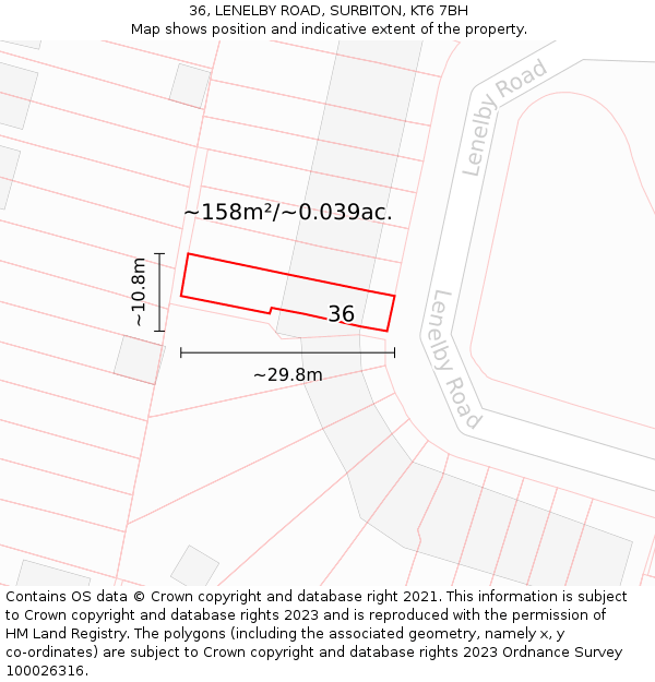 36, LENELBY ROAD, SURBITON, KT6 7BH: Plot and title map