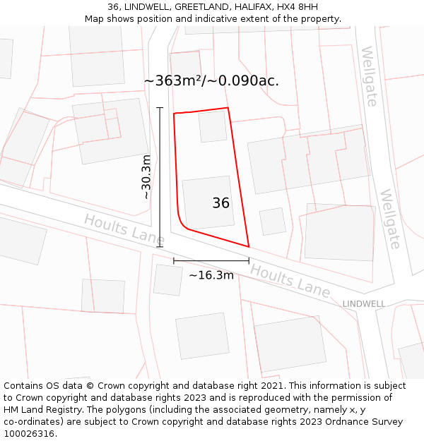 36, LINDWELL, GREETLAND, HALIFAX, HX4 8HH: Plot and title map
