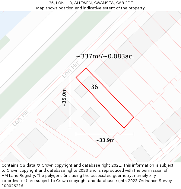 36, LON HIR, ALLTWEN, SWANSEA, SA8 3DE: Plot and title map