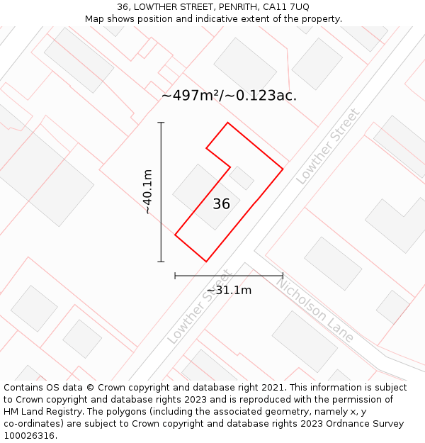 36, LOWTHER STREET, PENRITH, CA11 7UQ: Plot and title map
