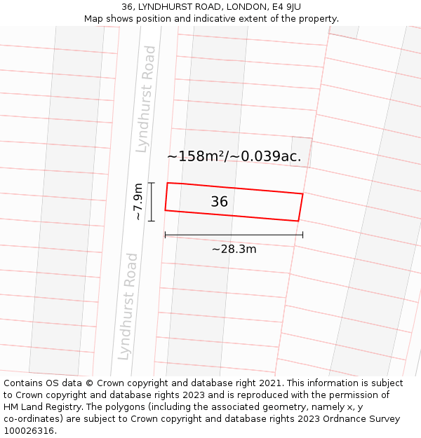 36, LYNDHURST ROAD, LONDON, E4 9JU: Plot and title map