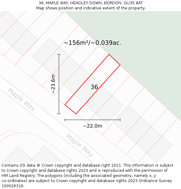 36, MAPLE WAY, HEADLEY DOWN, BORDON, GU35 8AT: Plot and title map