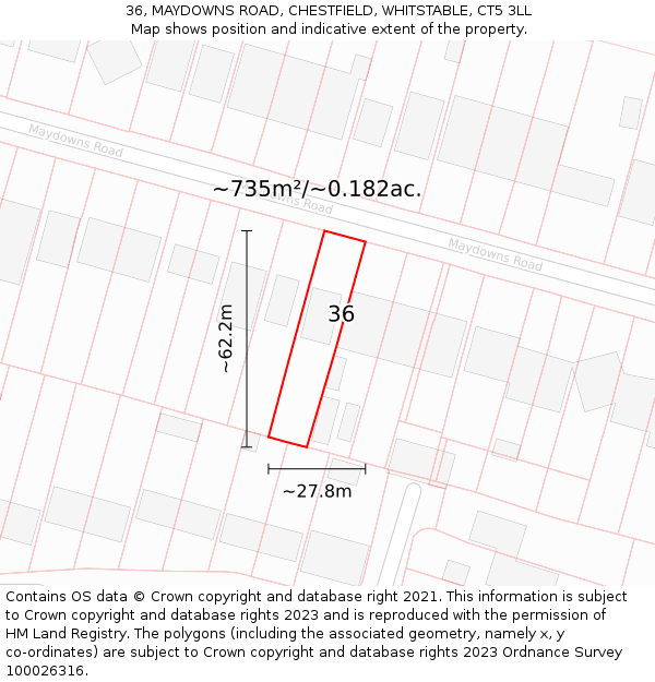 36, MAYDOWNS ROAD, CHESTFIELD, WHITSTABLE, CT5 3LL: Plot and title map