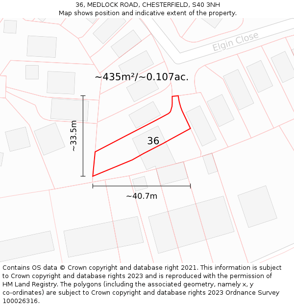 36, MEDLOCK ROAD, CHESTERFIELD, S40 3NH: Plot and title map
