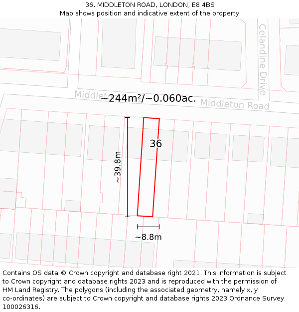 36, MIDDLETON ROAD, LONDON, E8 4BS: Plot and title map