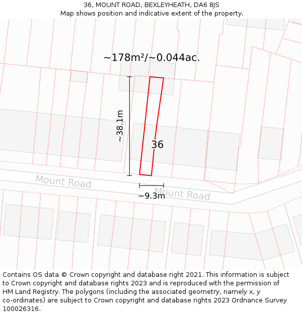 36, MOUNT ROAD, BEXLEYHEATH, DA6 8JS: Plot and title map