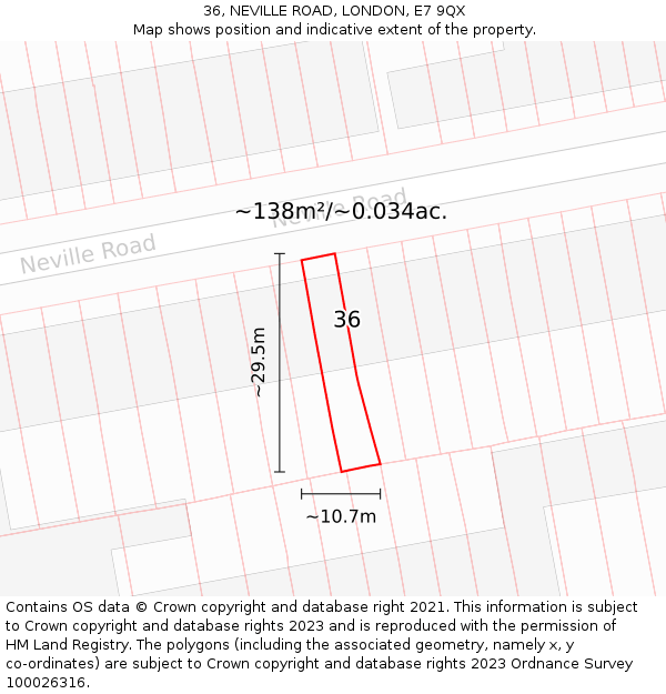 36, NEVILLE ROAD, LONDON, E7 9QX: Plot and title map