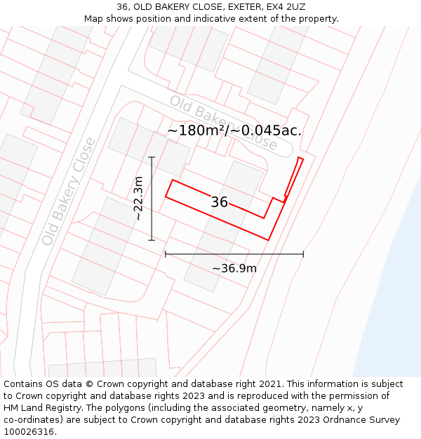 36, OLD BAKERY CLOSE, EXETER, EX4 2UZ: Plot and title map