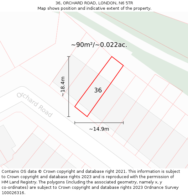 36, ORCHARD ROAD, LONDON, N6 5TR: Plot and title map