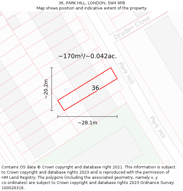 36, PARK HILL, LONDON, SW4 9PB: Plot and title map