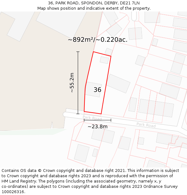 36, PARK ROAD, SPONDON, DERBY, DE21 7LN: Plot and title map