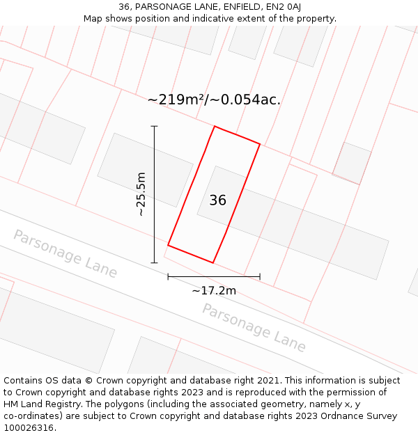 36, PARSONAGE LANE, ENFIELD, EN2 0AJ: Plot and title map