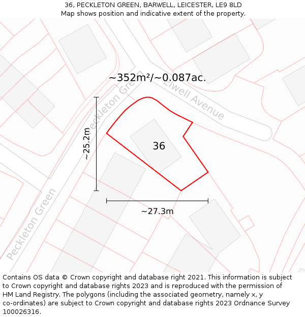 36, PECKLETON GREEN, BARWELL, LEICESTER, LE9 8LD: Plot and title map