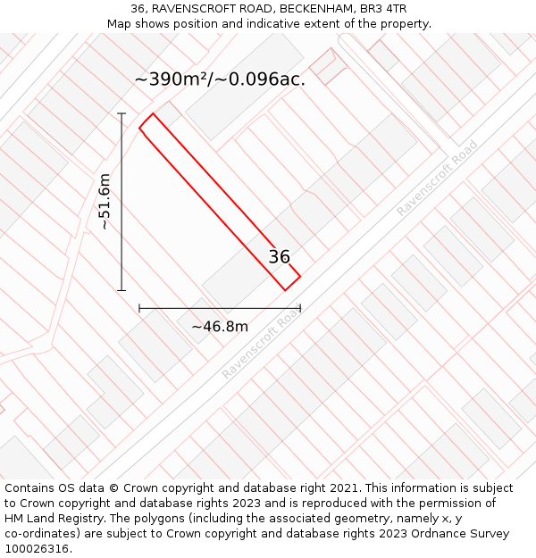 36, RAVENSCROFT ROAD, BECKENHAM, BR3 4TR: Plot and title map