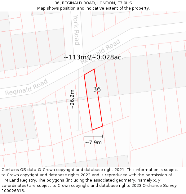 36, REGINALD ROAD, LONDON, E7 9HS: Plot and title map