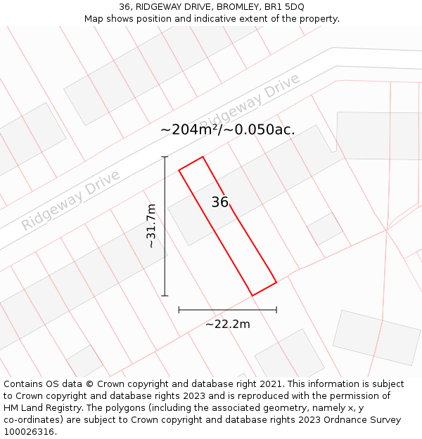 36, RIDGEWAY DRIVE, BROMLEY, BR1 5DQ: Plot and title map