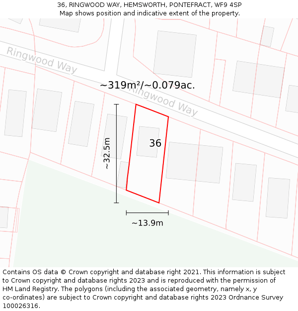36, RINGWOOD WAY, HEMSWORTH, PONTEFRACT, WF9 4SP: Plot and title map