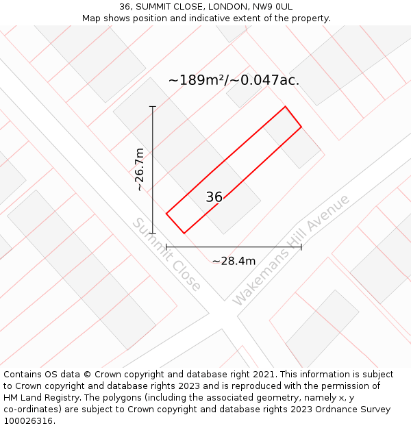 36, SUMMIT CLOSE, LONDON, NW9 0UL: Plot and title map