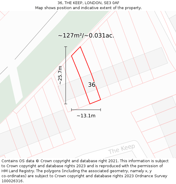 36, THE KEEP, LONDON, SE3 0AF: Plot and title map