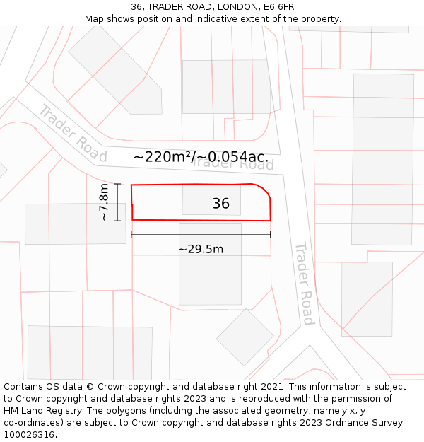 36, TRADER ROAD, LONDON, E6 6FR: Plot and title map
