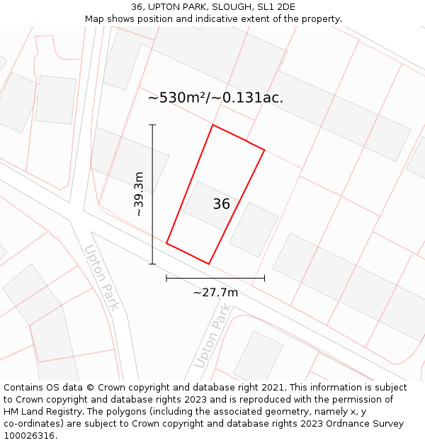 36, UPTON PARK, SLOUGH, SL1 2DE: Plot and title map