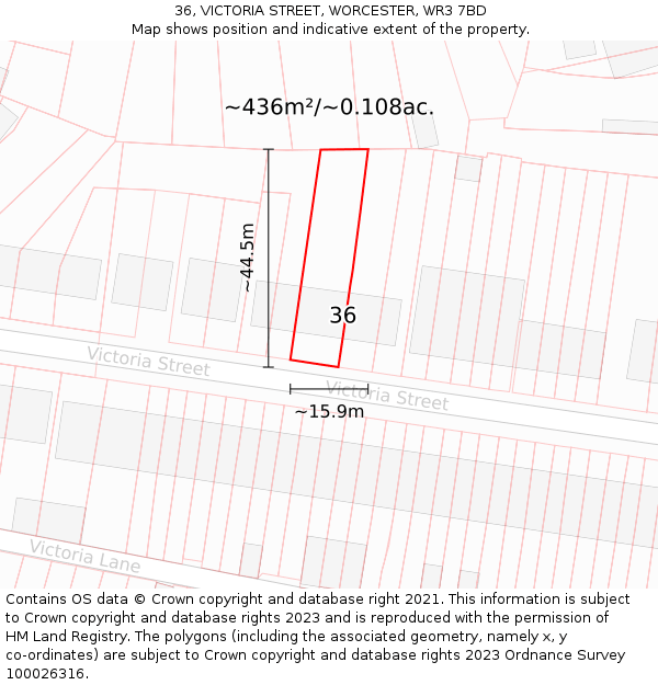 36, VICTORIA STREET, WORCESTER, WR3 7BD: Plot and title map