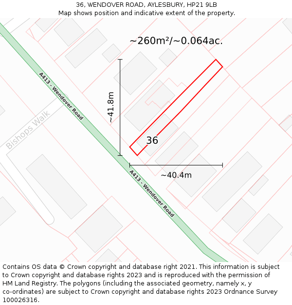36, WENDOVER ROAD, AYLESBURY, HP21 9LB: Plot and title map