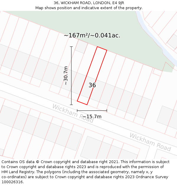 36, WICKHAM ROAD, LONDON, E4 9JR: Plot and title map