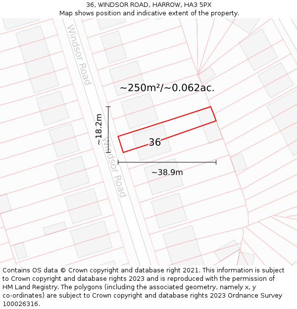 36, WINDSOR ROAD, HARROW, HA3 5PX: Plot and title map