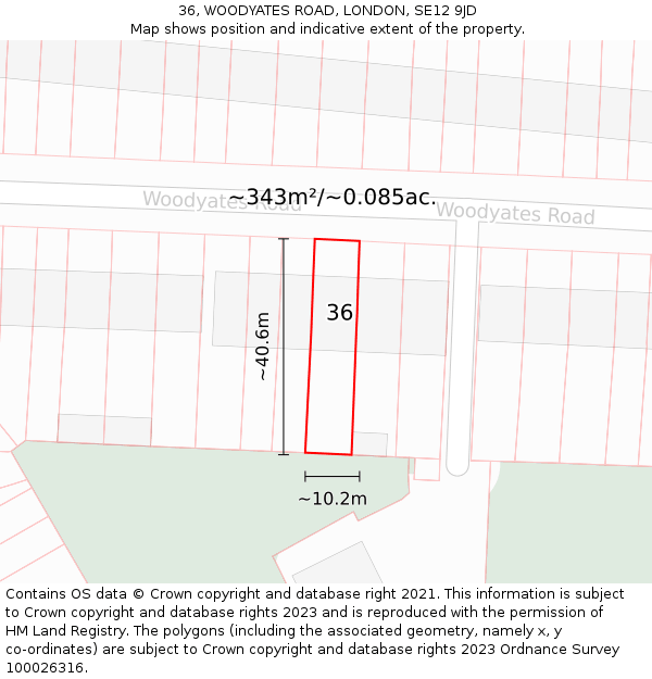 36, WOODYATES ROAD, LONDON, SE12 9JD: Plot and title map