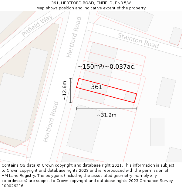 361, HERTFORD ROAD, ENFIELD, EN3 5JW: Plot and title map
