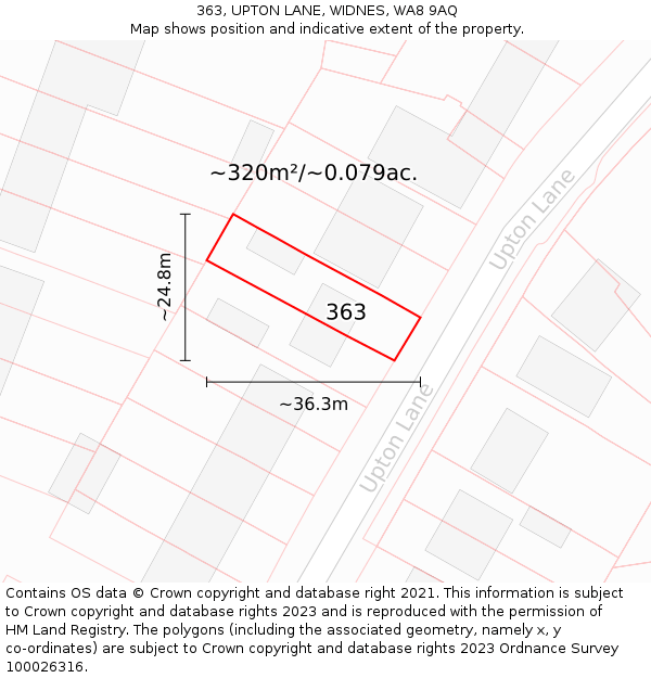 363, UPTON LANE, WIDNES, WA8 9AQ: Plot and title map