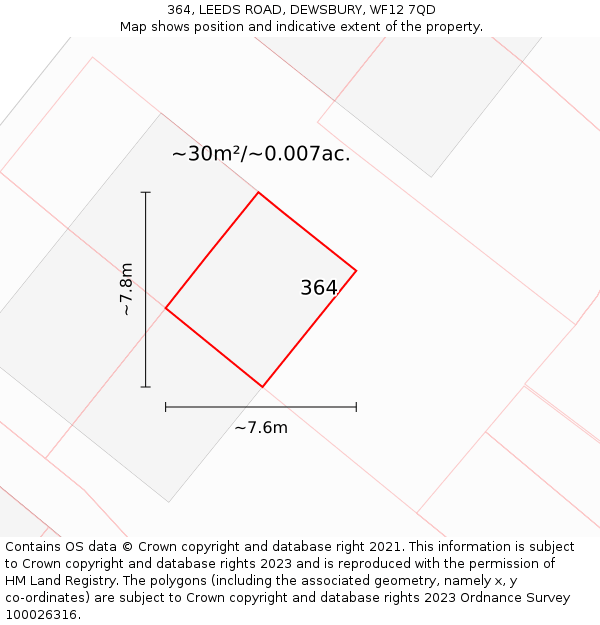364, LEEDS ROAD, DEWSBURY, WF12 7QD: Plot and title map