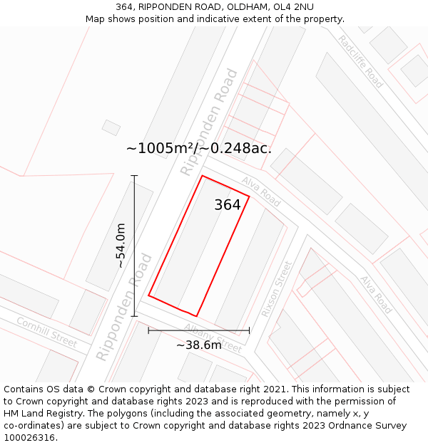 364, RIPPONDEN ROAD, OLDHAM, OL4 2NU: Plot and title map