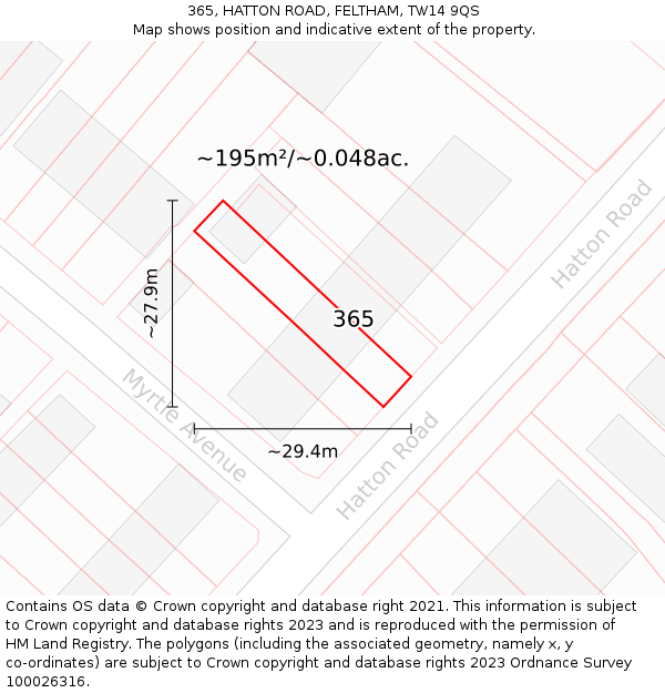 365, HATTON ROAD, FELTHAM, TW14 9QS: Plot and title map