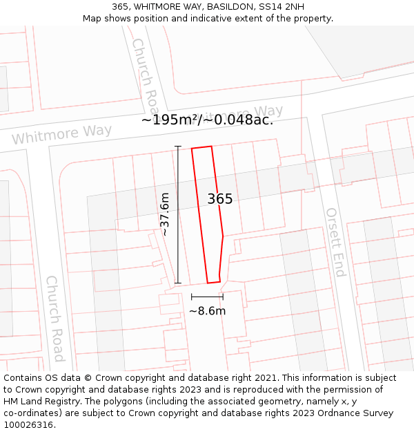 365, WHITMORE WAY, BASILDON, SS14 2NH: Plot and title map