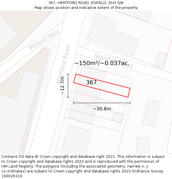 367, HERTFORD ROAD, ENFIELD, EN3 5JW: Plot and title map