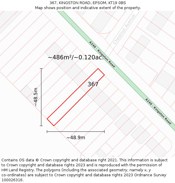 367, KINGSTON ROAD, EPSOM, KT19 0BS: Plot and title map