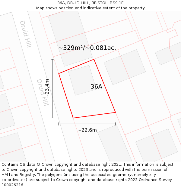 36A, DRUID HILL, BRISTOL, BS9 1EJ: Plot and title map